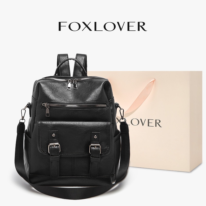 FOXLOVER กระเป๋าเป้ การออกแบบย้อนยุคคลาสสิก ดีไซน์สวย กันน้ำ เหมาะสำหรับสาวๆ น้ำหนักเบา สีน้ำตาล สีดำ