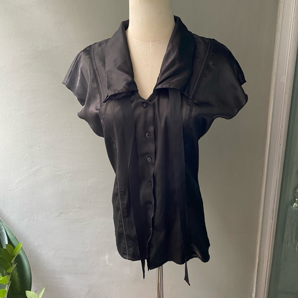 USED FQ&L black satin shirt size L