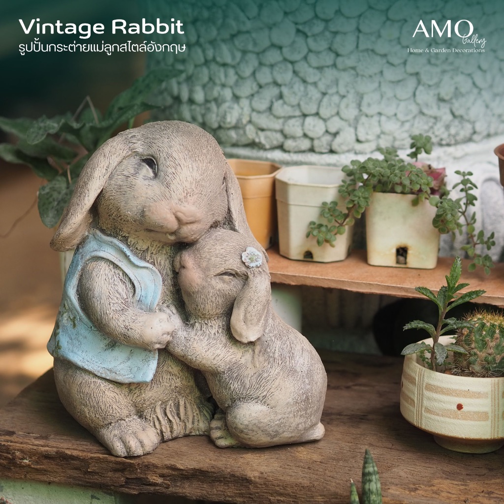 AMO GALLERY | รูปปั้นกระต่ายแม่ลูกสีสันสดใส ปูนปั้น ของแต่งบ้าน กระต่าย (มีสีละ1ตัว ไม่ผลิตซ้ำ)