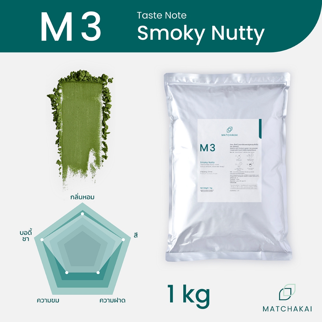 MatchaKai | ผงชาเขียวมัทฉะ | Matcha รุ่น M3 ขนาด 1 kg | Smoky Nutty