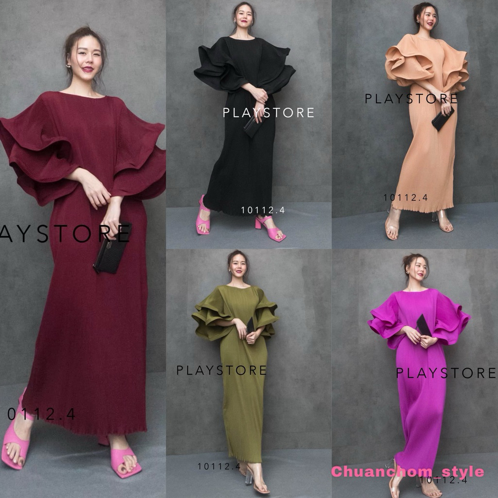 🔖Mirrorsister 10112.4 เดรสอัดพลีททรงสวย ดีไซน์แขนแต่งขอบสวยเด้งๆ เนื้อผ้าดี ช่วงตัวปล่อยใส่สบาย รุ่นนี้ทรงใหญ่มากๆ