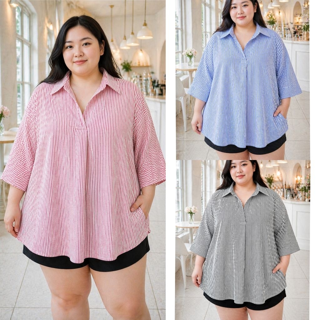 เสื้อเชิ้ตไซส์ใหญ่ เสื้อผ้าไซส์ใหญ่ เสื้อคนอ้วน plussize อก 60 นิ้ว
