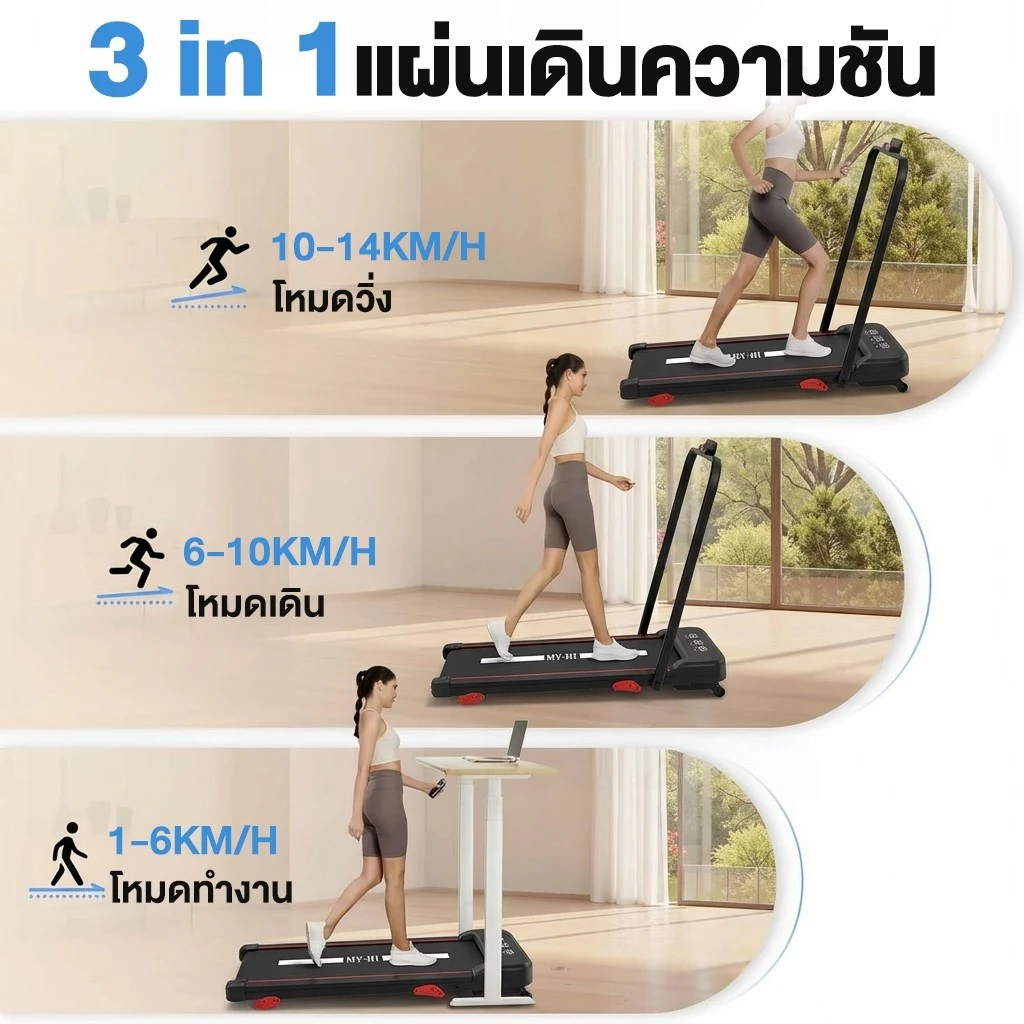 ลูวิ่งไฟฟ้า ลู่วิ่ง T3 ลู่วิ่งไฟฟ้าพับได้  mini treadmill  พร้อมจอLCD ใช้พลังงานต่ํา ลู่วิ่งไฟฟ้า ปรับความชันได้ 3ระดับ รูปที่ 2