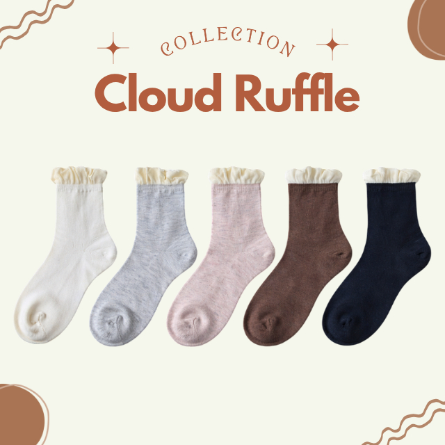 🤎☁️ ถุงเท้าข้อกลางสีพื้นขอบระบายขาวครีม คอลเลคชั่น “Cloud Raffle” แมชง่ายกับทุกลุค ☁️🤎