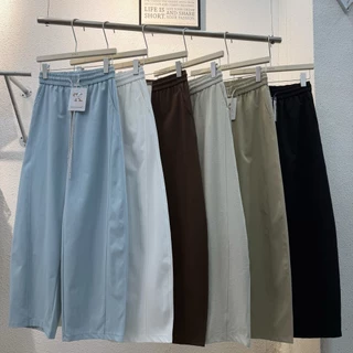 Reallyshops #52050(K) กางเกงขายาวทรงกระบอกใหญ่ เชือกหน้า เอวยางยืด ผู้หญิง
