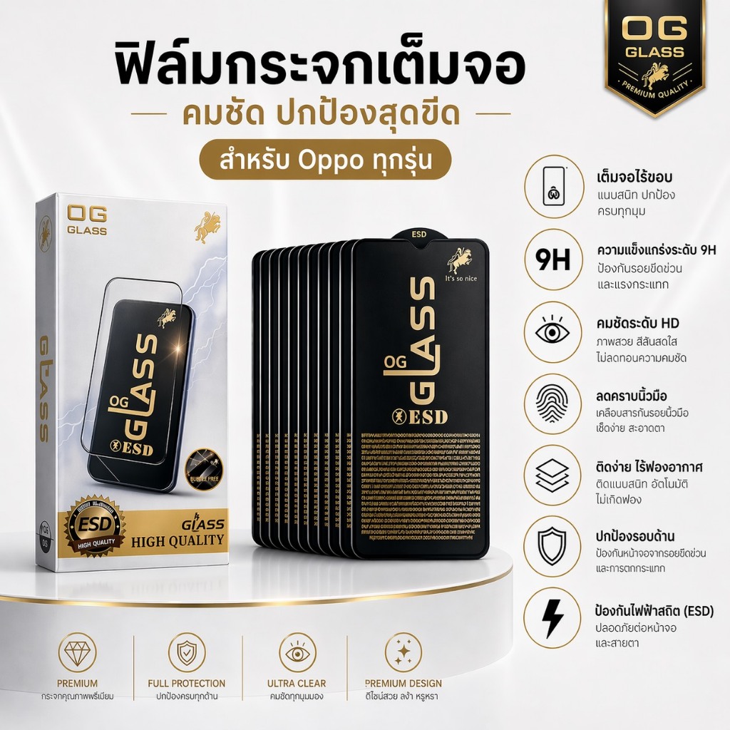 CJ168 (1กล่อง10ชิ้นราคาส่ง)ฟิล์มกระจกเต็มจอ แบบกล่อง งานOG สำหรับOPPO Realme C53 A9 2020 A15