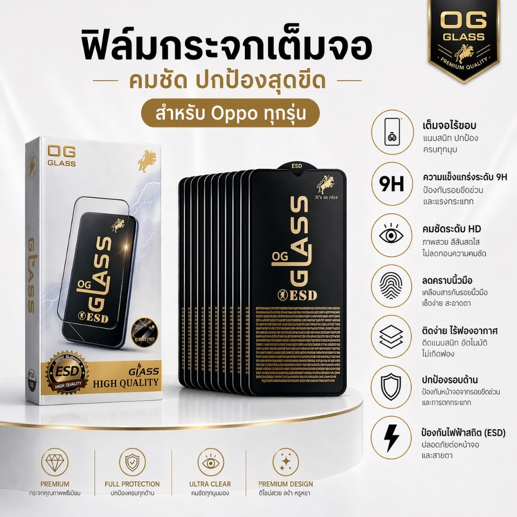 CJ168 (008) (1กล่อง10ชิ้นราคาส่ง)ฟิล์มกระจกเต็มจอ แบบกล่อง งานOG สำหรับOPPO Realme C53 A9 2020 A15