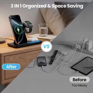 แท่นชาร์จไร้สาย 3in1 15W Wireless Charger พับได้ รองรับ iPhone/Android/Apple Watch/AirPods