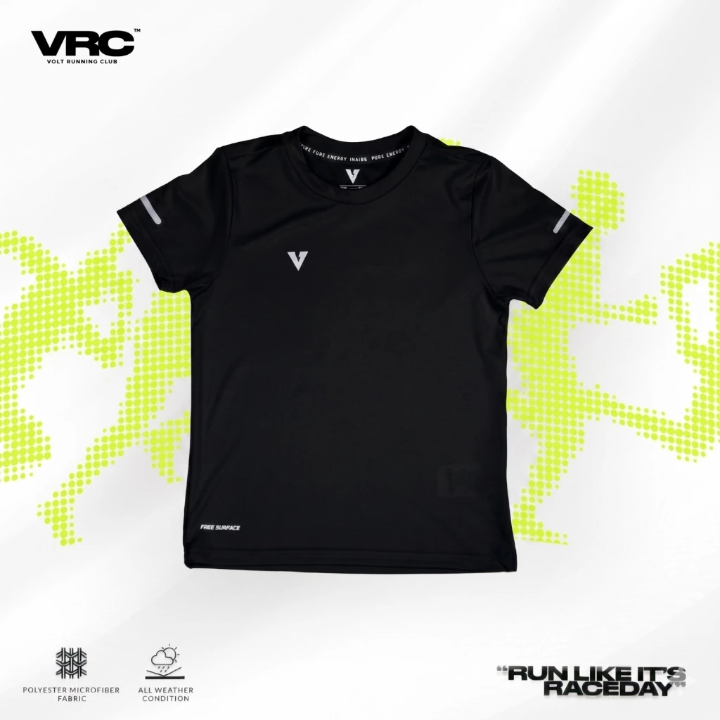 VOLT ELECTRON 003 RUNNING ACADEMY เสื้อวิ่ง เสื้อออกกำลังกาย สีดำ ผ้าเบา แห้งไว