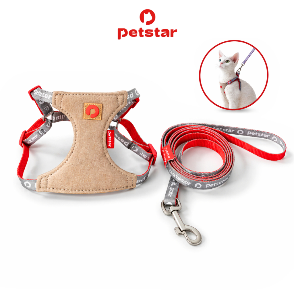 Petstar สายจูงแมว Cat Leash ปลอกคอแมว เซ็ตสายจูงแมว ปรับได้ 4 ระดับ ล็อคแน่น ใส่สบาย ยาว 1.3 เมตร ไซส์ M