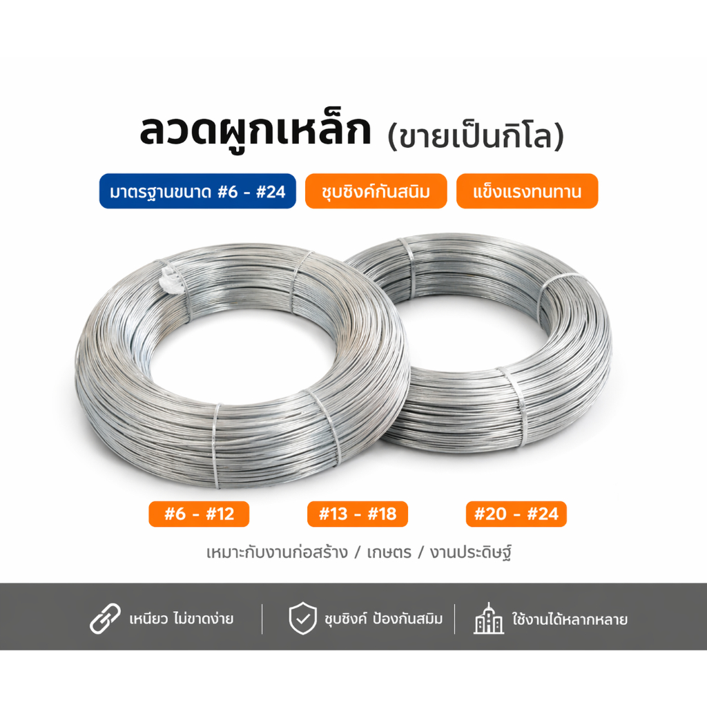 ลวดชุบสังกะสี ลวดผูกเหล็ก #6-#24 ขายเป็นกิโล กันสนิม แข็งแรง ใช้งานก่อสร้าง/เกษตร พร้อมส่ง
