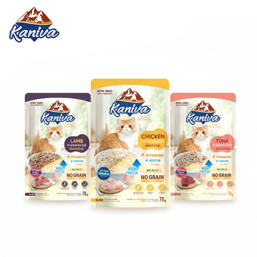 Kaniva อาหารเปียกแมว 70g สตีมไข่ตุ๋น Wet Food มี 3 สูตรให้เลือก 12 ซอง Petus Kingkaew