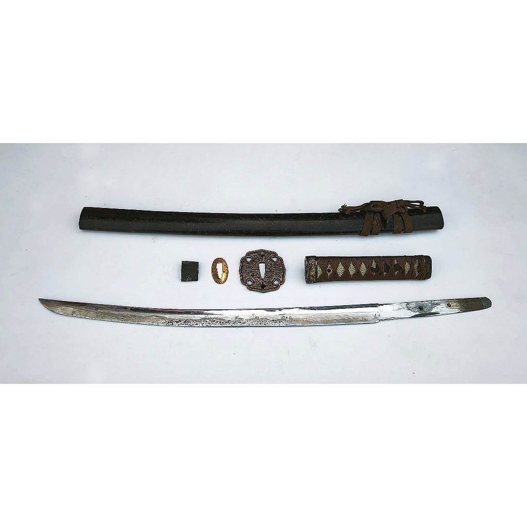 ดาบวากิซาชิ (Wakizashi) ดาบฝึก ใบโลหะมีคม ยาวรวม70cm. มือสองจากญี่ปุ่น Iaito Replica katana sword