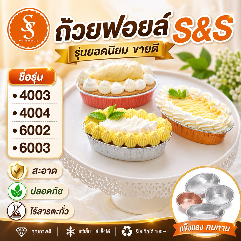 (ยกลัง) ถ้วยฟอยล์ S&S 4003 / 4004 / 6002 /6003 พร้อมฝา สำหรับอบขนม 1 แพ็ค 10 ชุด ครบสี สุดคุ้ม