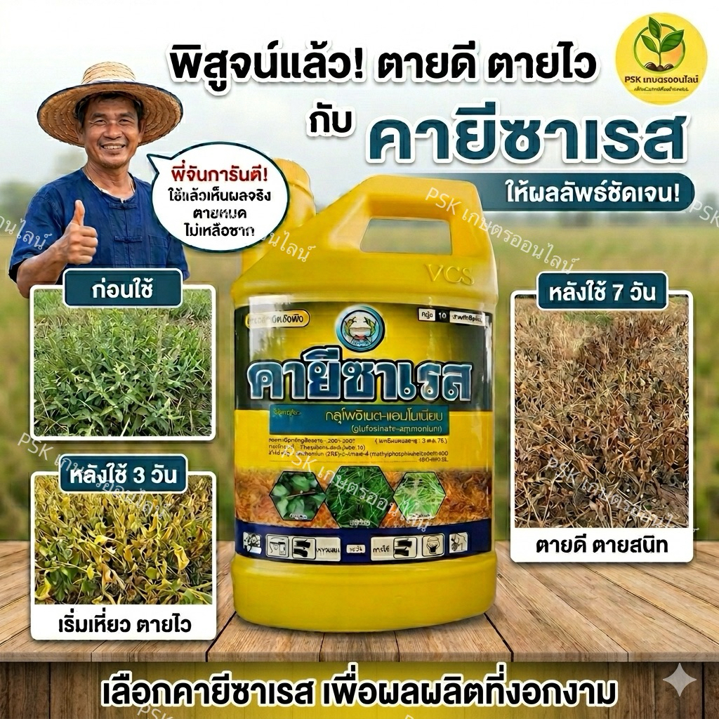 คายีซาเรส หวีทอง 4 ลิตร  สารกำจัดวัชพืช กลูโฟซิเนตแอมโมเนียม 15% น้ำใสสีฟ้า
