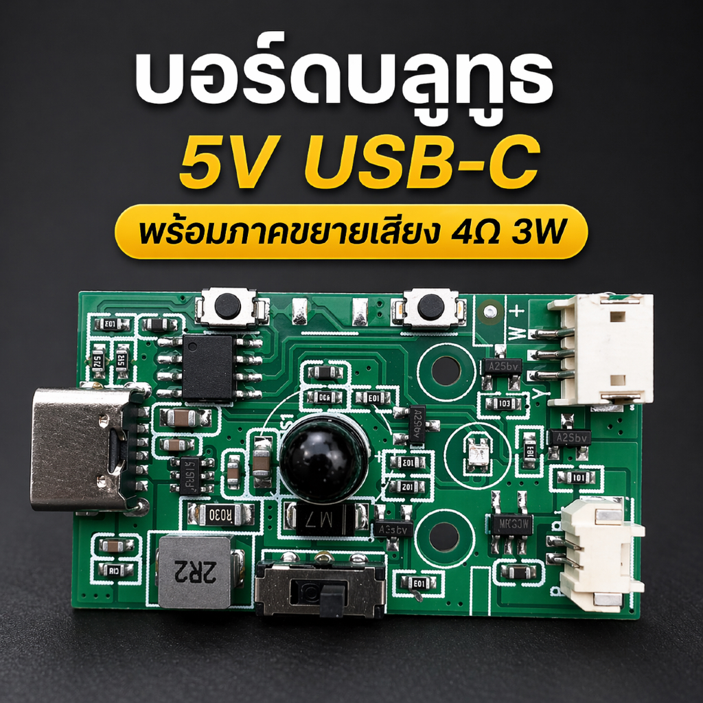 บอร์ดบลูทูธ 5V USB-C พร้อมภาคขยายเสียง 4Ω 3W | โมดูลลำโพง DIY ขนาดเล็ก มีปุ่มควบคุม
