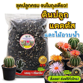ดินปลูกกระบองเพชร แคคตัส ไลทอป ไม้อวบน้ำ สูตรโปร่ง ระบายน้ำดี สำหรับเพาะปลูก พร้อมใช้ ขนาด 1 กก.