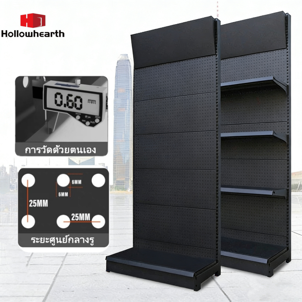 【มีให้เลือกแบบ 3/4 ชั้น】ชั้นวางของสแตนเลส ชั้นแขวนสินค้า 93x43x195 ซม ชั้นแขวนโชว์สินค้า ชั้นแพ็คบอร์ด สีดำ/สีขาว E