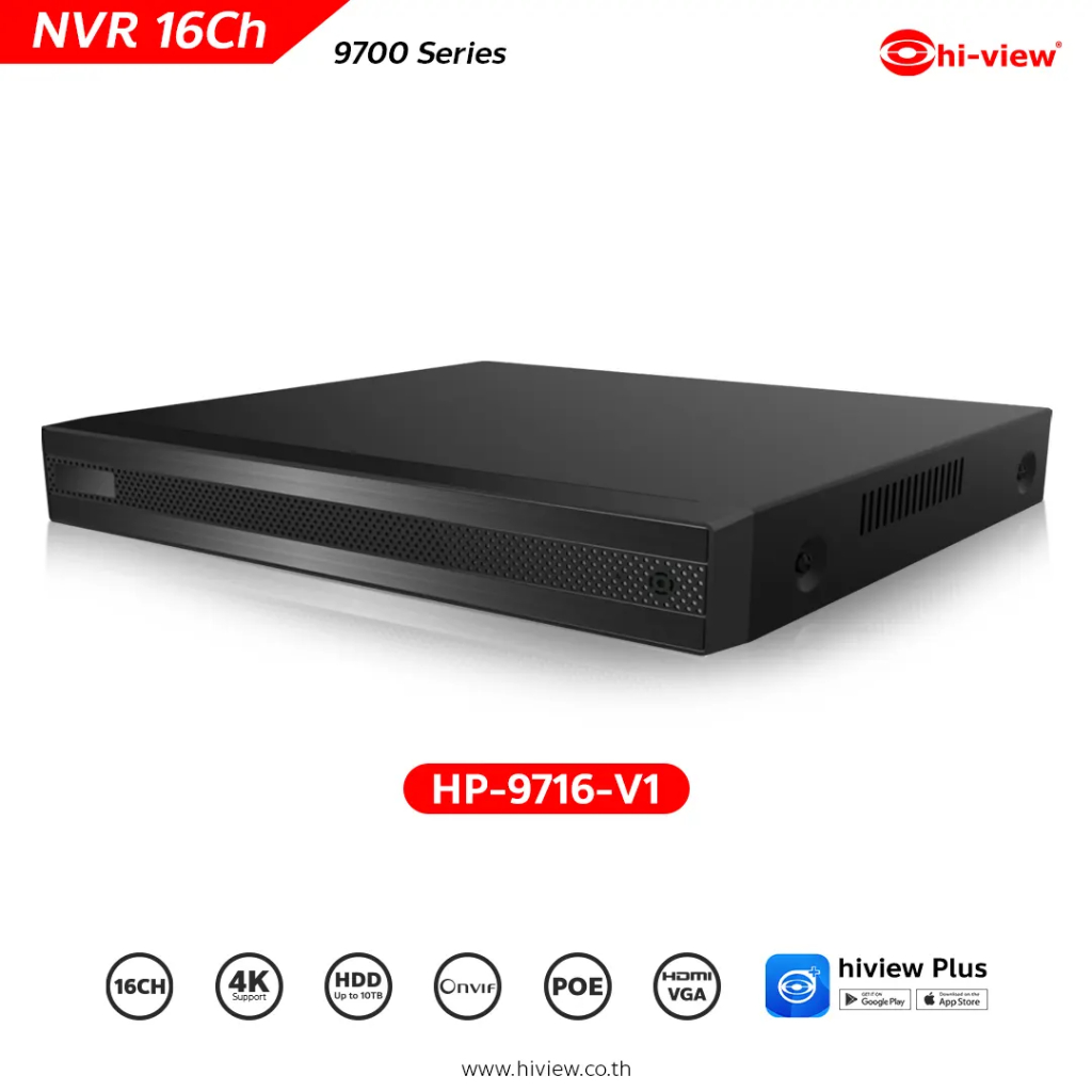 Hi-View เครื่องบันทึกภาพกล้องวงจรปิด HP-9716-V1 NVR Onvif 16 ช่อง รองรับกล้อง IP ความคมชัดสูงสุด 8MP ดูออนไลน์ได้ ของแท้