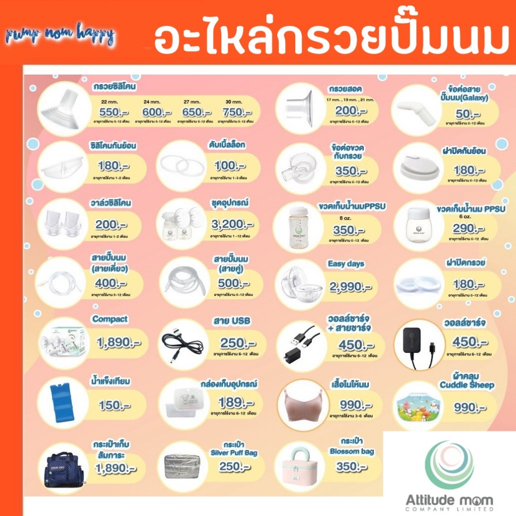 Attitude Mom อะไหล่กรวยปั้มนมซิลิโคน ราคาต่อชิ้น Galaxy, Mirror Light, Little Plus Pro