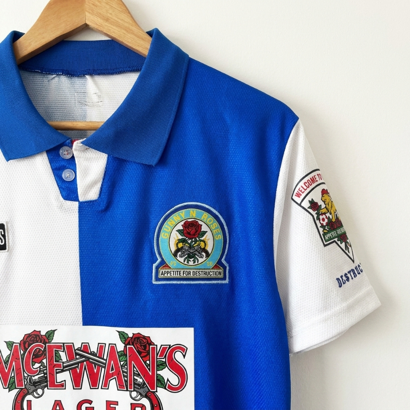เสื้อฟุตบอลแบ็คเบิร์น ย้อนยุค BlackBurn 1995 x Gun&Roses Limited Edition S-4XL ใส่สบาย งานย้อนยุค