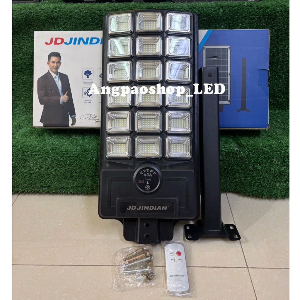 โคมไฟพลังงานแสงอาทิตย์ โคมไฟถนนโซล่าเซลล์ LED 18ช่อง JDของแท้ โคมไฟถนน, โคมไฟโซล่าเซลล์  แสงขาว (650