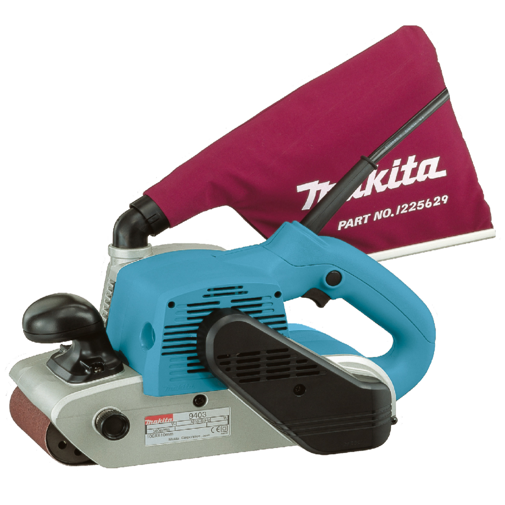 MAKITA เครื่องขัดกระดาษทรายสายพานพร้อมถุง 9401 ขนาด 4x24 นิ้ว กำลังไฟ 940W จะกินเนื้อไม้ค่อนข้างลึกแ