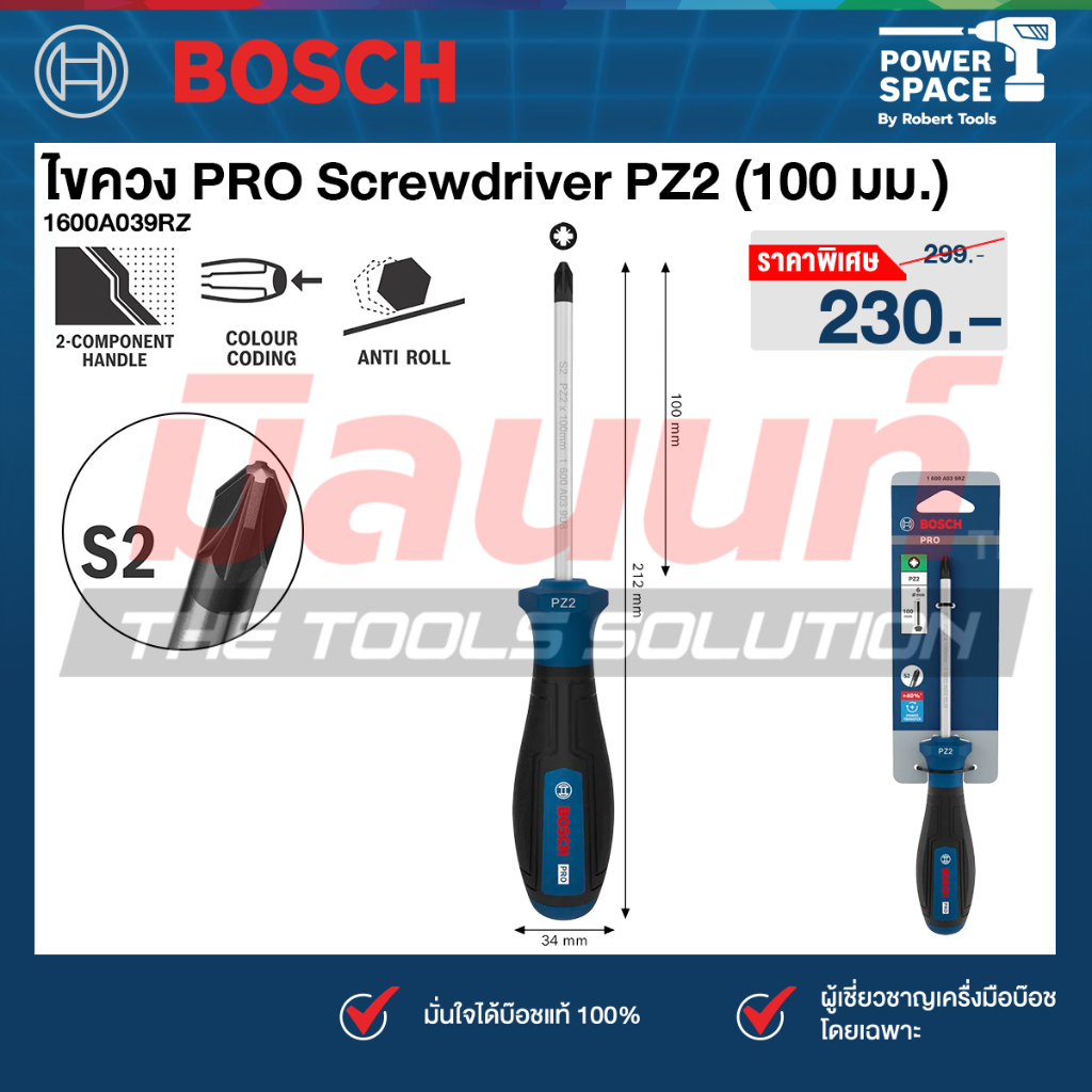 Bosch - 1600A039RZ ไขควง PZ2 (100 มม.)