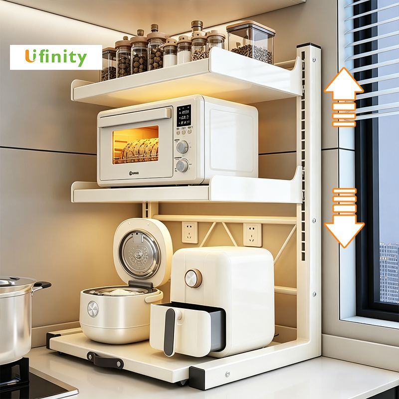 Lifinity ชั้นวางเตาไมโครเวฟพร้อมลิ้นชัก ผลิตจากเหล็กกันสนิม อุปกรณ์จัดระเบียบห้องครัว