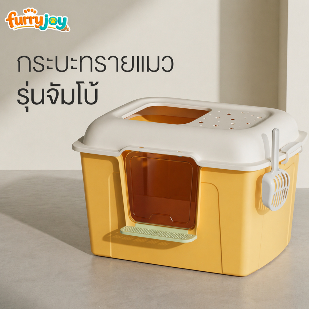 [FurryJoy]กระบะทรายแมวแบบโดม ห้องน้ำแมว กันทรายกระเด็น ขนาดสูง