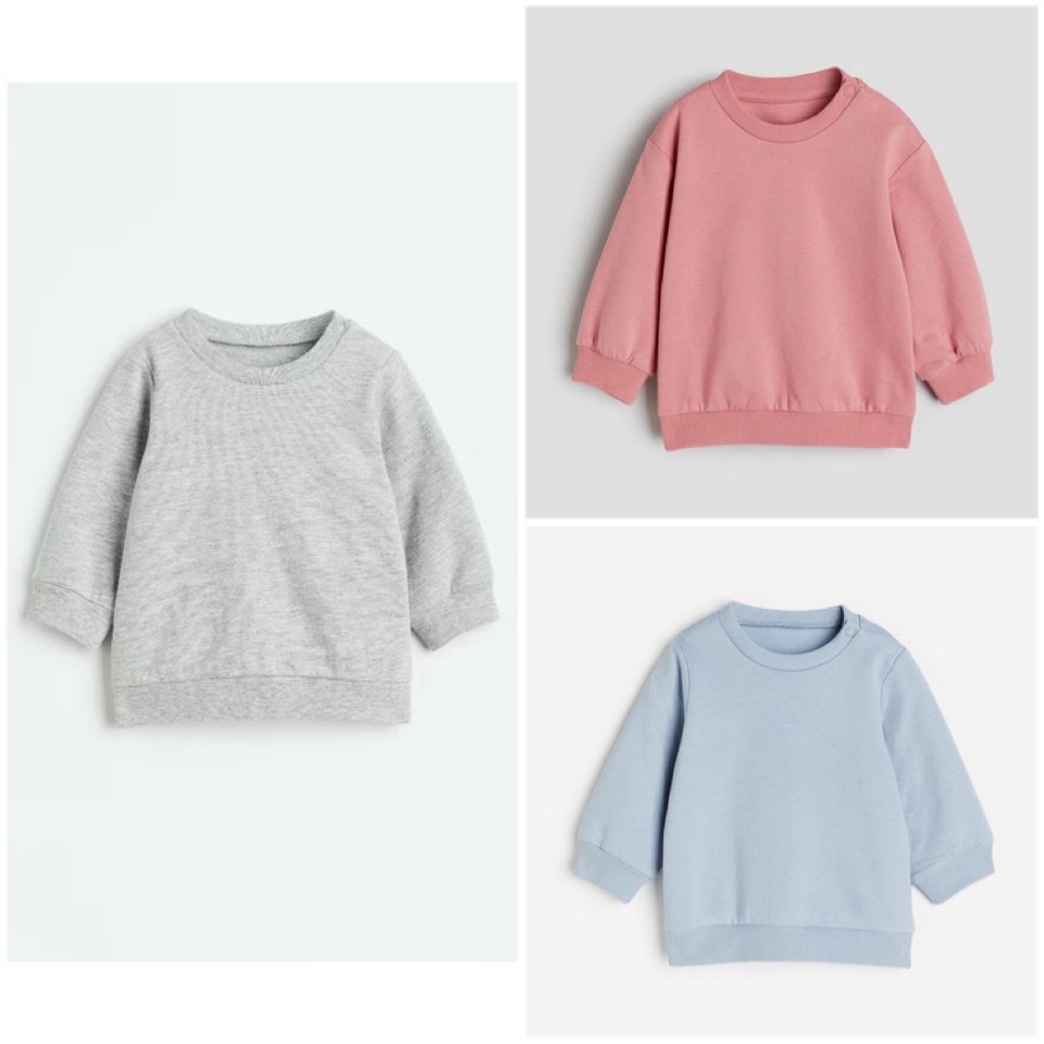 H&M เสื้อกันหนาว คอตตอล สีเทาอ่อน มีกระดุมคอ ไซด์ 4 เดือน 4 ปี ของใหม่ แท้