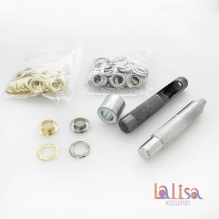 ชุดตาไก่พร้อมเครื่องตอกครบเซ็ต พร้อมใช้งาน งานช่าง งานหนังติดตั้งง่าย Alloy eyelet with tool PS-3008