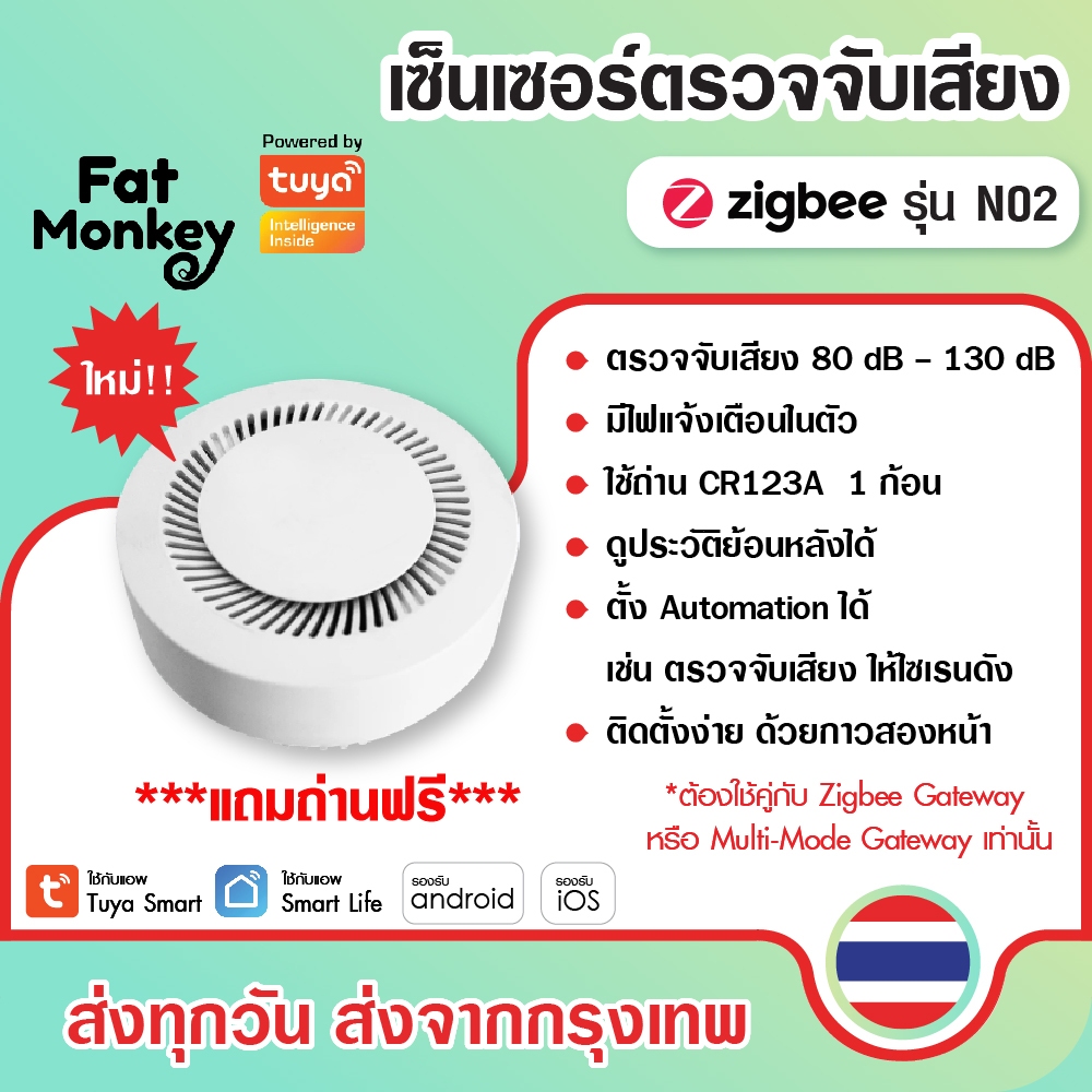 Tuya Zigbee Smart Noise Detection Sensor รุ่น N02 เซ็นเซอร์ตรวจจับเสียง แบบใส่ถ่าน ใช้งานคู่กับ Zigbee Gateway