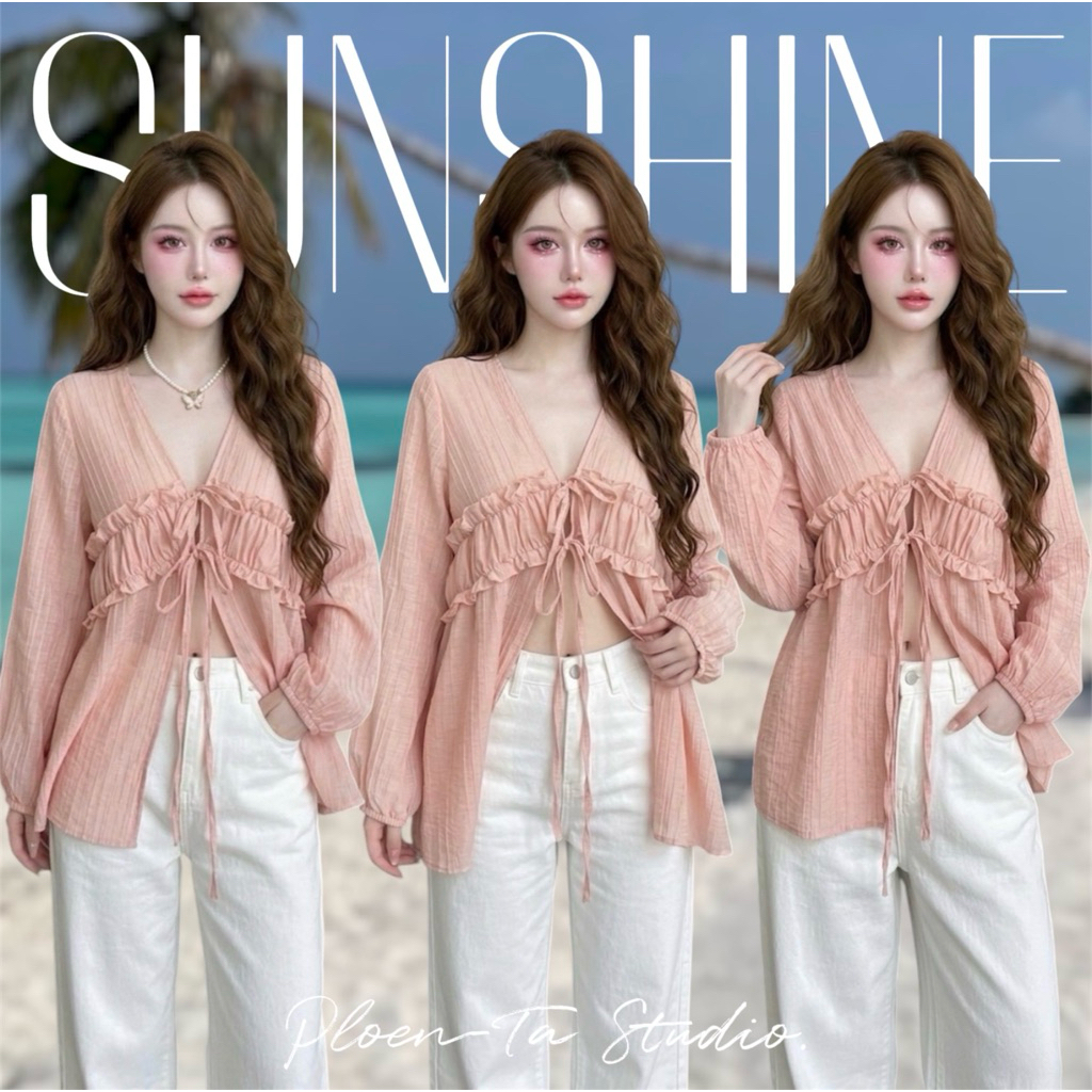 Sunshine Blouse เสื้อแขนยาวแต่งระบาย ดีเทลเชือกผูกอกสองเส้น