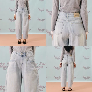 CHUUCHOP - (XS-6XL) Kendall Barrel Jeans กางเกงยีนส์ขายาวทรงบอลลูน ป้ายหนังกลับ(C8417)