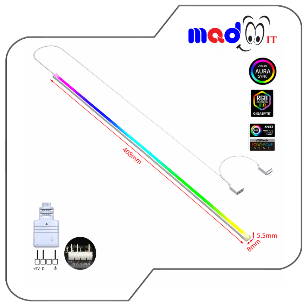 5V 3PIN ARGB LED Light Bar 40cm ไฟเส้น RGB ติดเคสคอม มีกาว 3M ในตัว ปรับสีได้ DIY PC Case Lighting