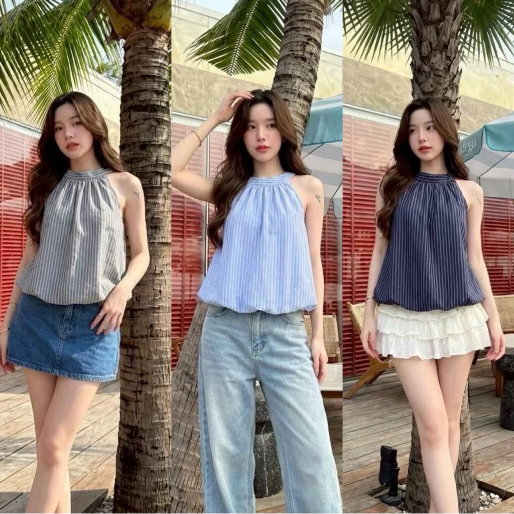 (อก30-38) เสื้อแขนกุดผูกหลังทรงบอลลูนงานสวยมีซับในทั้งตัว เสื้อแขนกุดผูกหลัง ดีไซน์เก๋ ใส่แล้วดูแพง