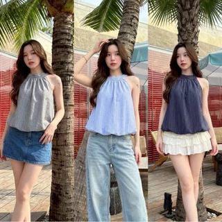 (อก30-38) เสื้อแขนกุดผูกหลังทรงบอลลูนงานสวยมีซับในทั้งตัว เสื้อแขนกุดผูกหลัง ดีไซน์เก๋ ใส่แล้วดูแพง