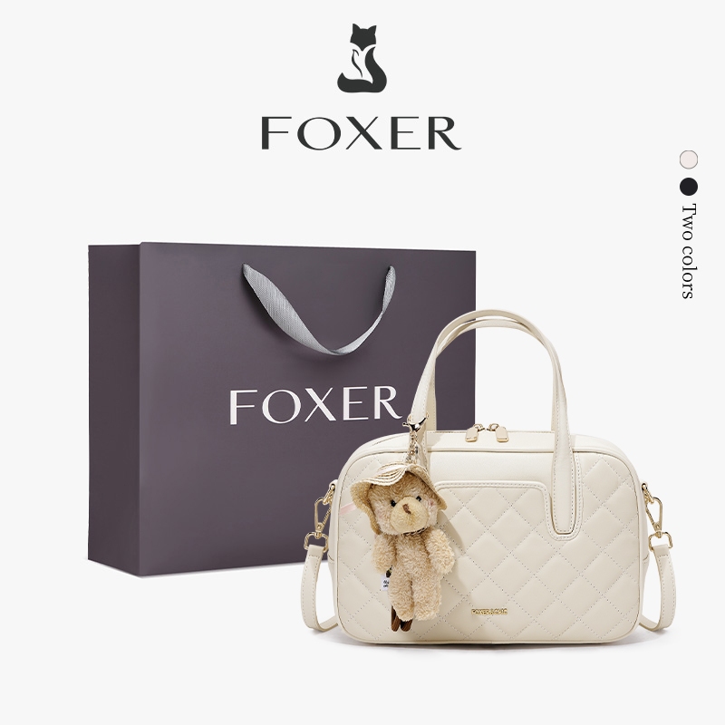 FOXER حقيبة كروس دائرية جلد كاروهات 27×18 سم