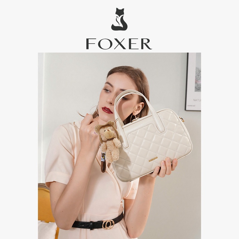 FOXER حقيبة كروس دائرية جلد كاروهات 27×18 سم — صورة 5