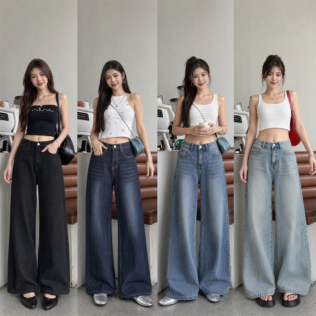 กางเกงยีนส์ Basic เอวสูง ขากระบอก ใส่ทำงานได้ ใส่เที่ยวได้ ทรงสวยเป๊ะ