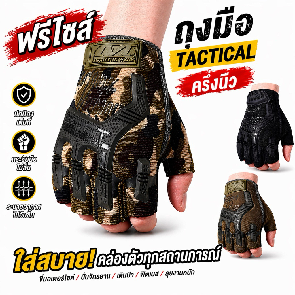 🇹🇭พร้อมส่งด่วนจากไทย 🔰 ถุงมือมอเตอร์ไซค์ ครึ่งนิ้ว ฟรีไซส์