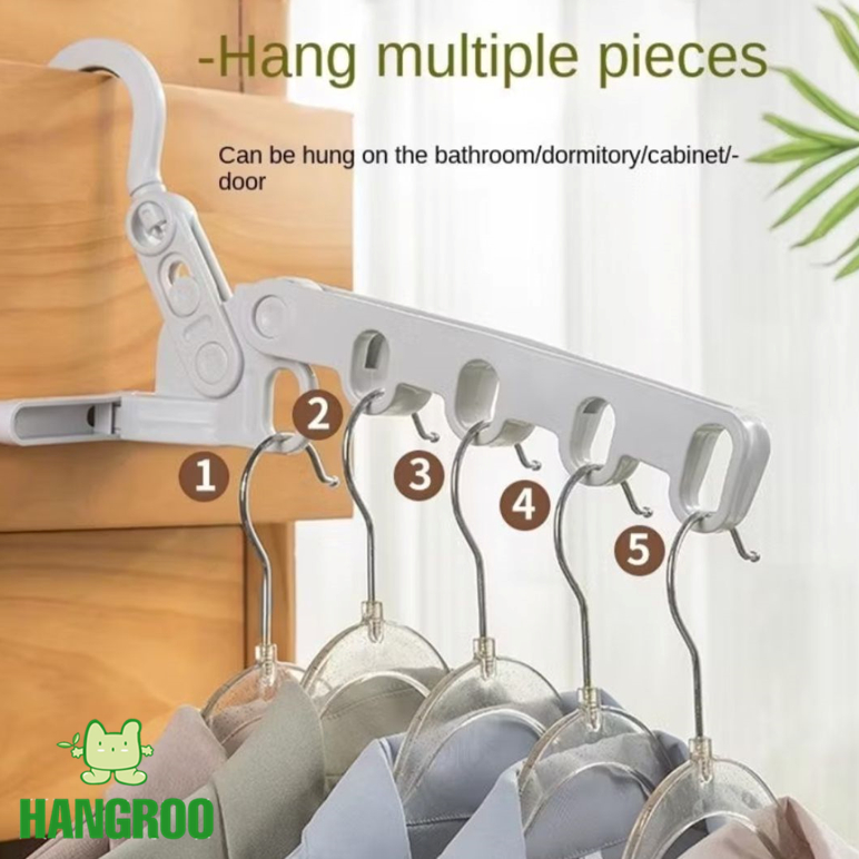 HANGROO H701 ไม้แขวนเสื้อ 5 รู ราวตากผ้า แบบพับได้ ปรับได้ พกพาสะดวก