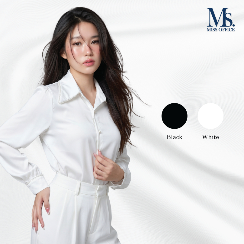Miss office เสื้อเชิ้ตเเต่งคริสตัสปกเเละเเขน (MT-508)