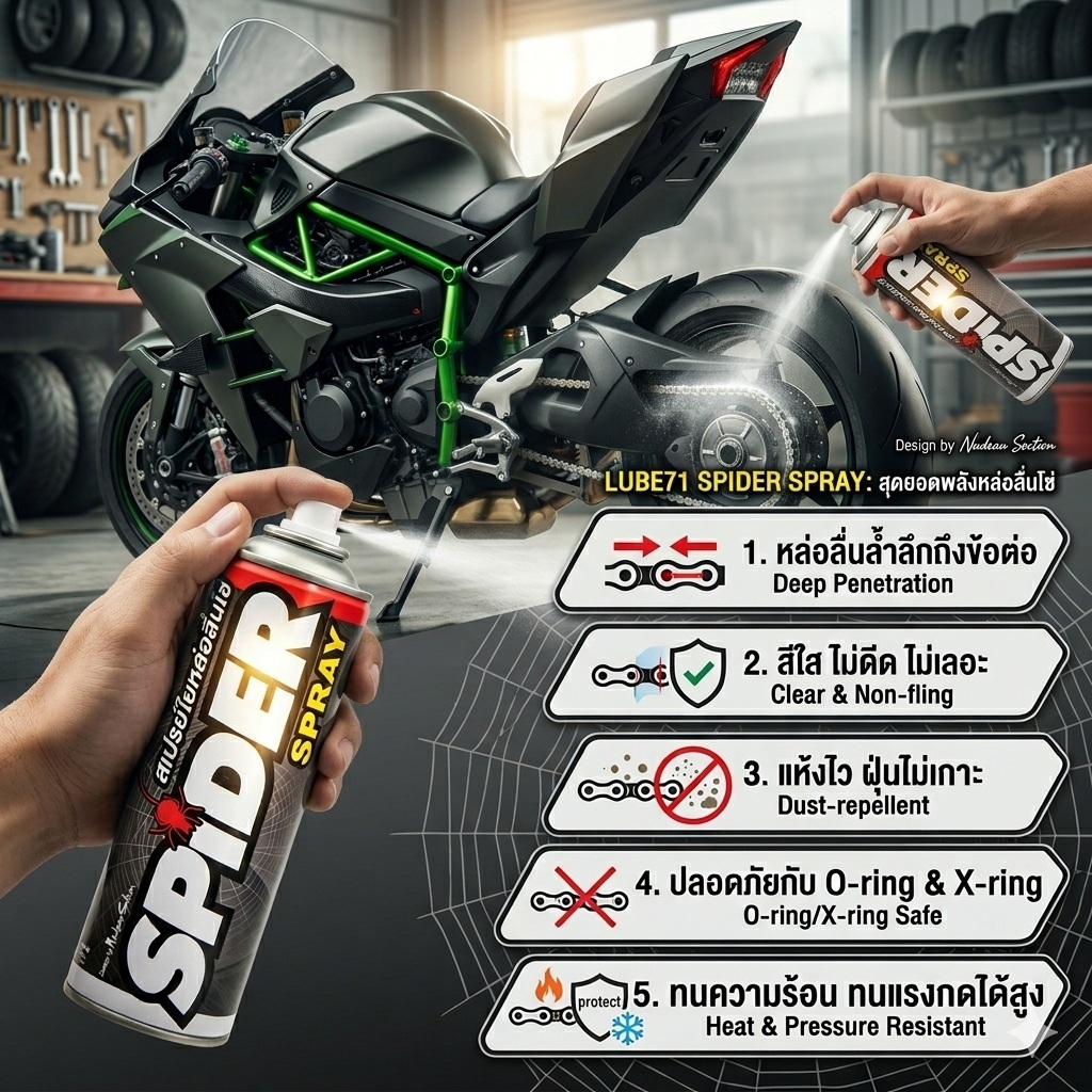 แถมฟรี ถุงขยะ...LUBE71 SPIDER SPRAY สเปรย์น้ำมันใยหล่อลื่นโซ่ ขนาด 600 มล.