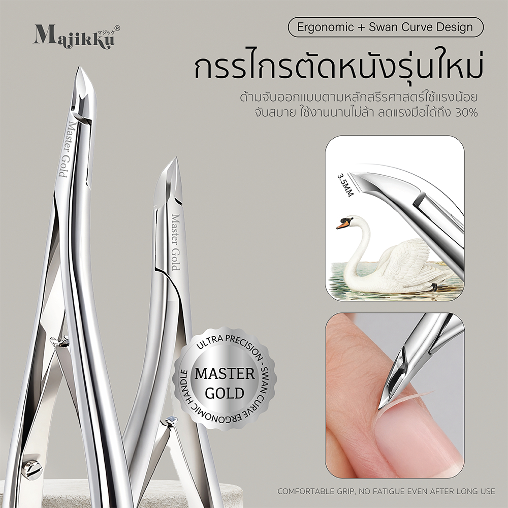 Majikku กรรไกรตัดหนังระดับโปร ใบมีดบางพิเศษ 3.5mm คมแม่นยำ ทนความชื้น / ทนน้ำ