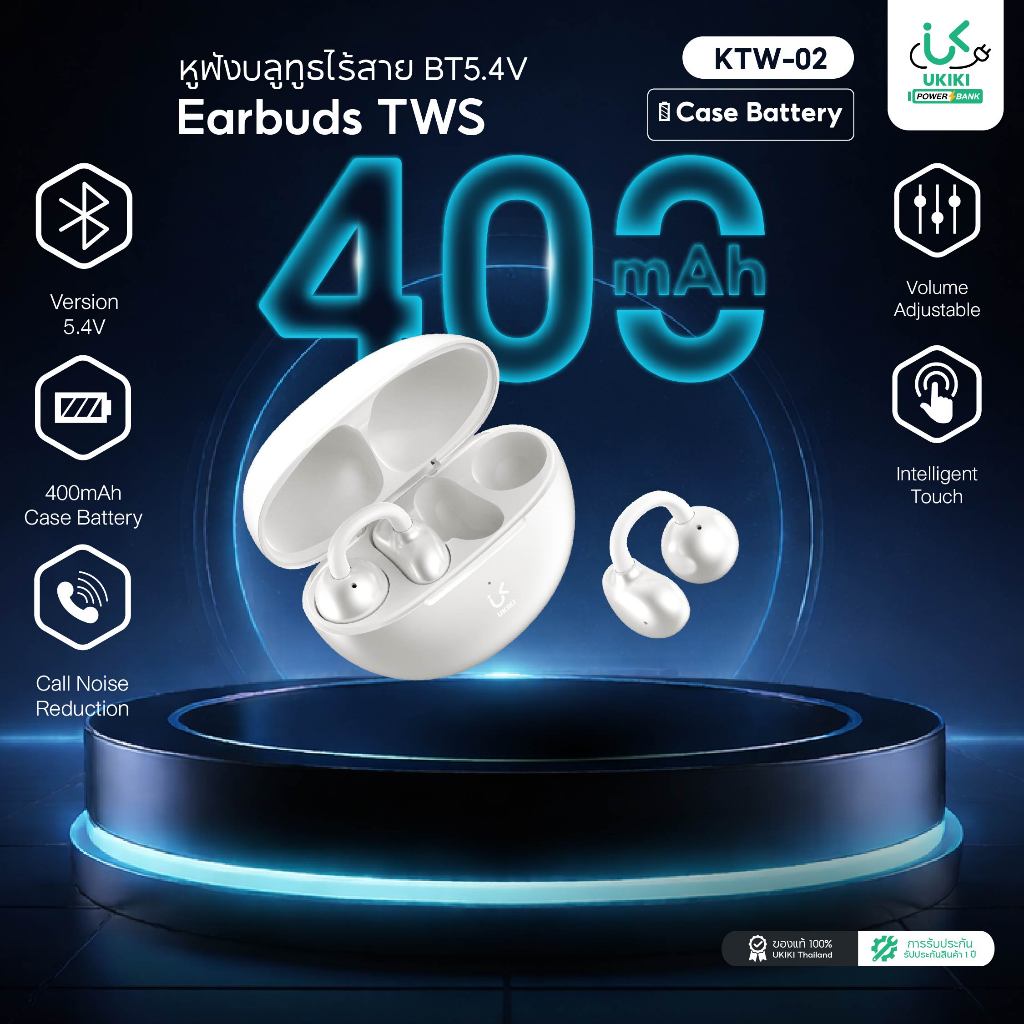 UKIKI หูฟังบลูทูธไร้สาย Open Ear Clip BT5.4V Battery 400mAh ตัดเสียงรบกวน กันเหงื่อ รุ่น KTW-02