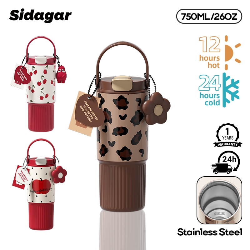 Sidagar สแตนเลส 316 แก้วเก็บความเย็น ขนาด 750มล แก้วเก็บอุณหภูมิ มีหลอดดูด แบบพกพา แก้วน้ํา