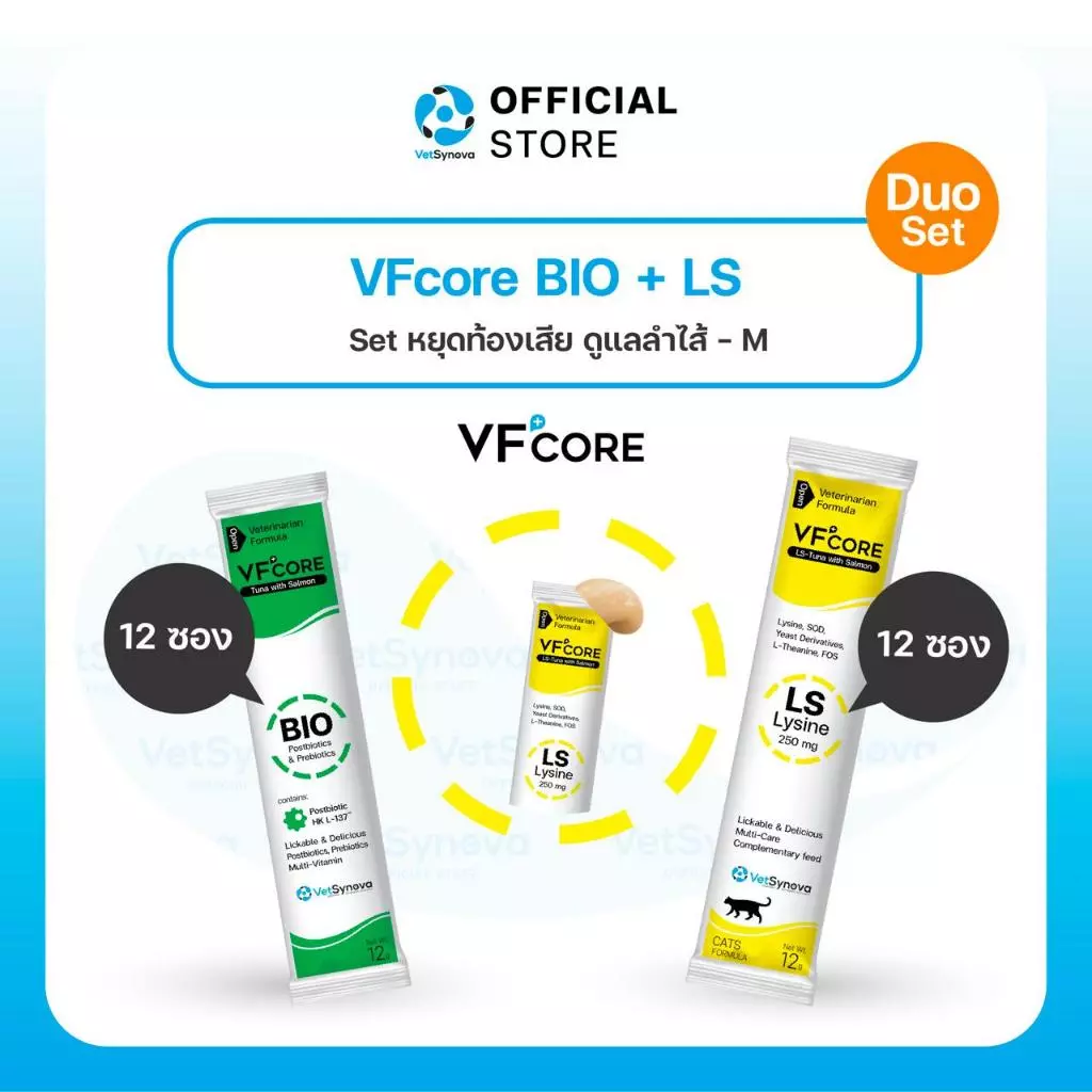 [Set หยุดท้องเสีย ดูแลลำไส้] VFcore BIO 12 ซอง + VFcore Lysine 12 ซอง