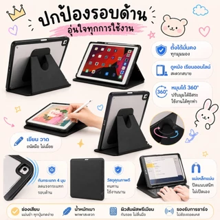 Air7พร้อมส่ง 🇹🇭 เคสหมุนได้ 360°เคสสำหรับgen10 gen11 A16 air4/5/6/8 10.9 gen7/8/9 10.2หลังใสกริ้งงง ใส่ปากกาด้านขวา pro11